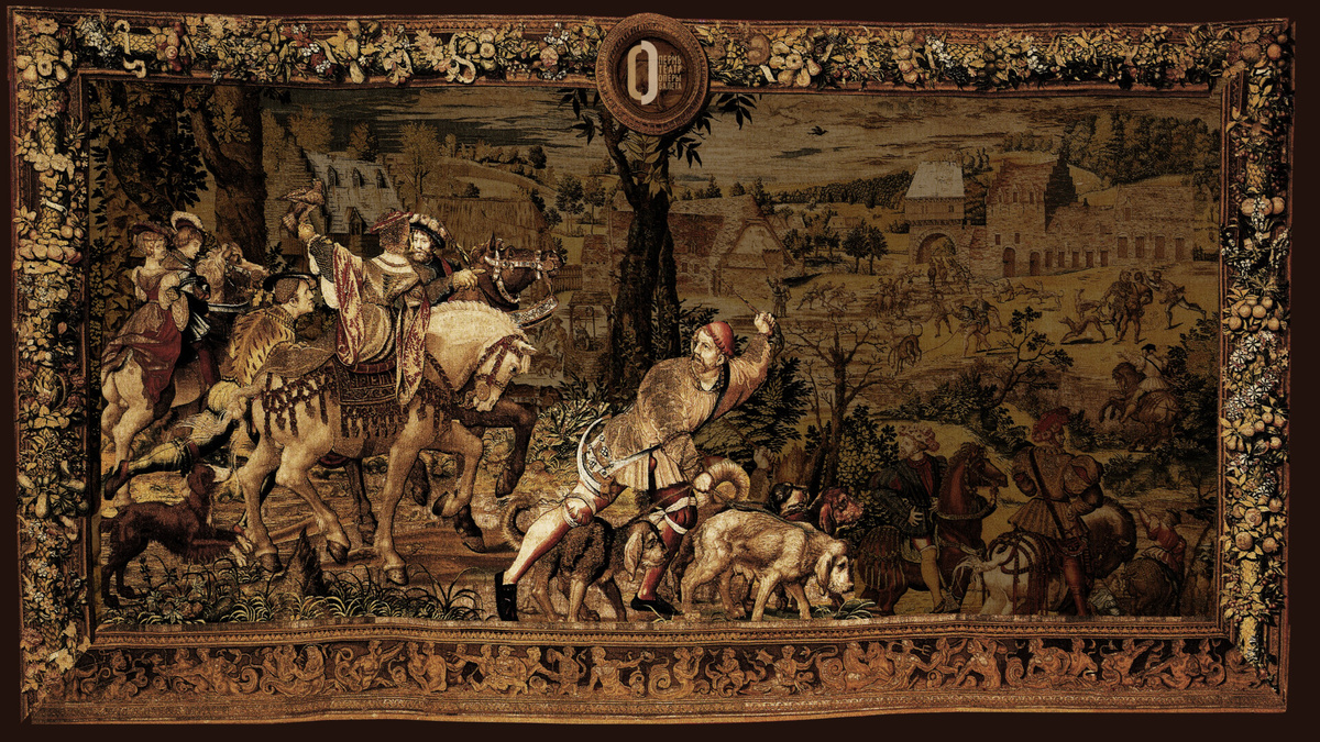 Живописный занавес к балету "Жизель" в Пермском театре оперы и балета. Копия гобелена из Лувра. Художник-сценограф спектакля А. Пикалова. Источник: www.permopera.ru.