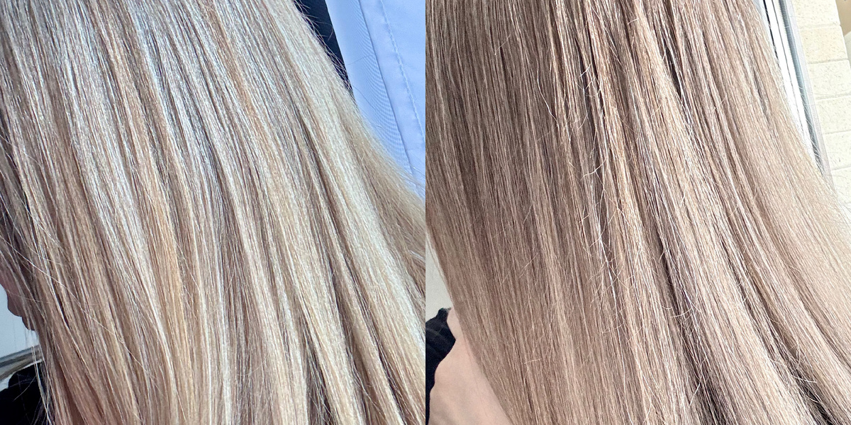 Слева до, справа после. Сначала после не понравилось. Как будто есть теплые оттенки. Но потом, на улице уже разглядела. Обман зрения.