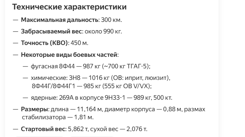 Характеристики ракеты Р-17.