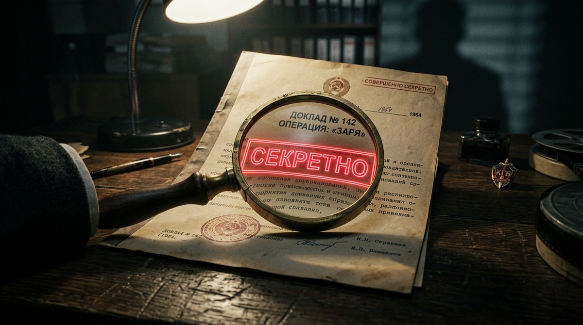 Секретный документ с шифром под лупой