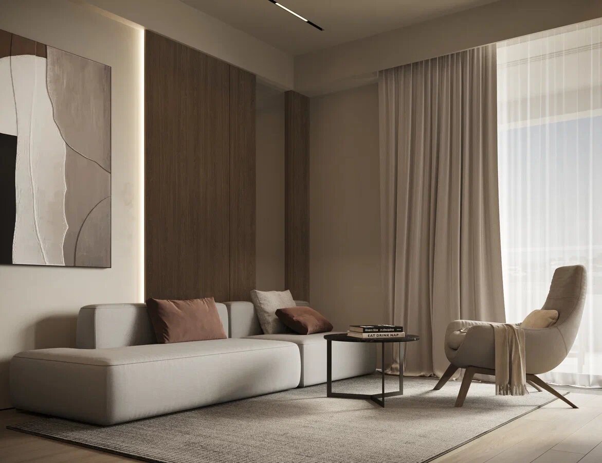 Сдержанная палитра, мягкий свет и интерьер, который не устаревает через сезон