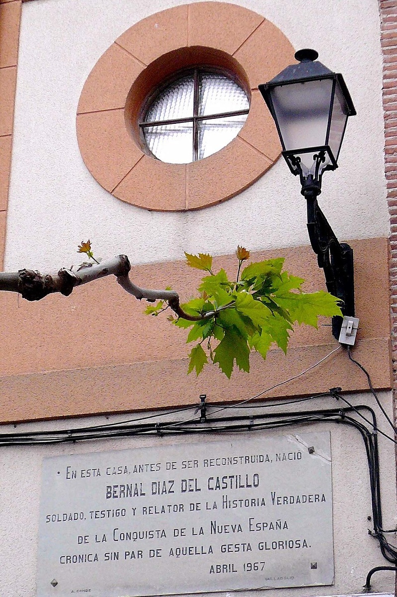 Памятная доска автору книги "Правдивая история завоевания Новой Испании"  на доме, где он родился. Источник: wikimedia.com