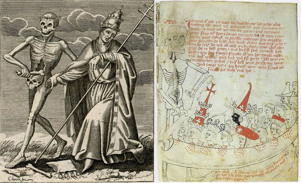 Француз Жак-Антуан Човин сделал серию гравюр, где смерть изображена как человек, но с черепом вместо лица.