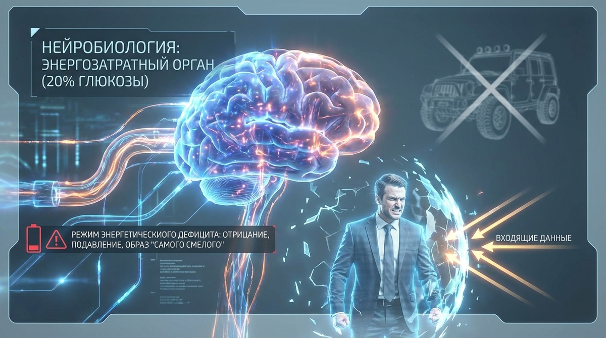 Когда вы говорите себе: «Я самый умный, я никого не слушаю», ваш мозг начинает работать в режиме энергетического дефицита. 