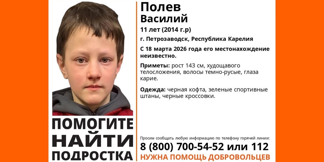 Пропавшего 11-летнего мальчика ищут в Петрозаводске