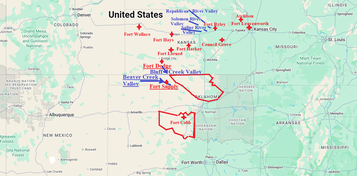 Примерное расположение новых упомянутых географических объектов                                                                                                                                             (Borrowed from here: https://www.google.com/maps/@38.048464,-99.0293435,6z?entry=ttu&g_ep=EgoyMDI2MDMyMi4wIKXMDSoASAFQAw%3D%3D ,thanks google 
