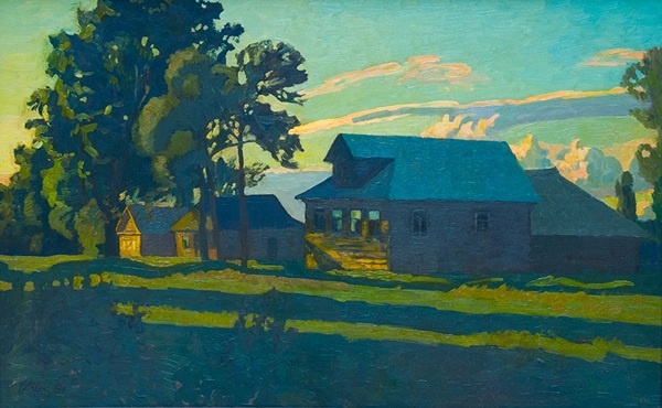 В. Щербаков. На закате. Панкратово. 1990. Холст, масло. 65,6х100.
