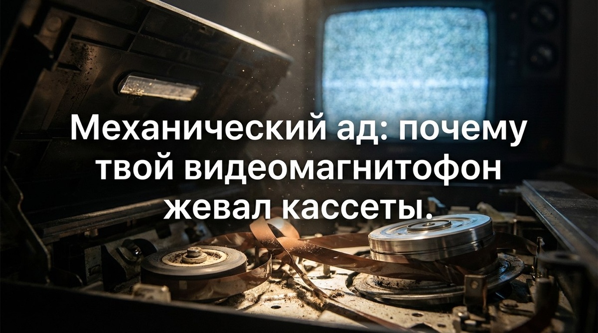 Вскрываем видак из детства. Суровый разбор кинематики, резины, которая от времени превращалась в липкую жижу, и разнос мифа про чистящие кассеты, методично убивающие видеоголовку.