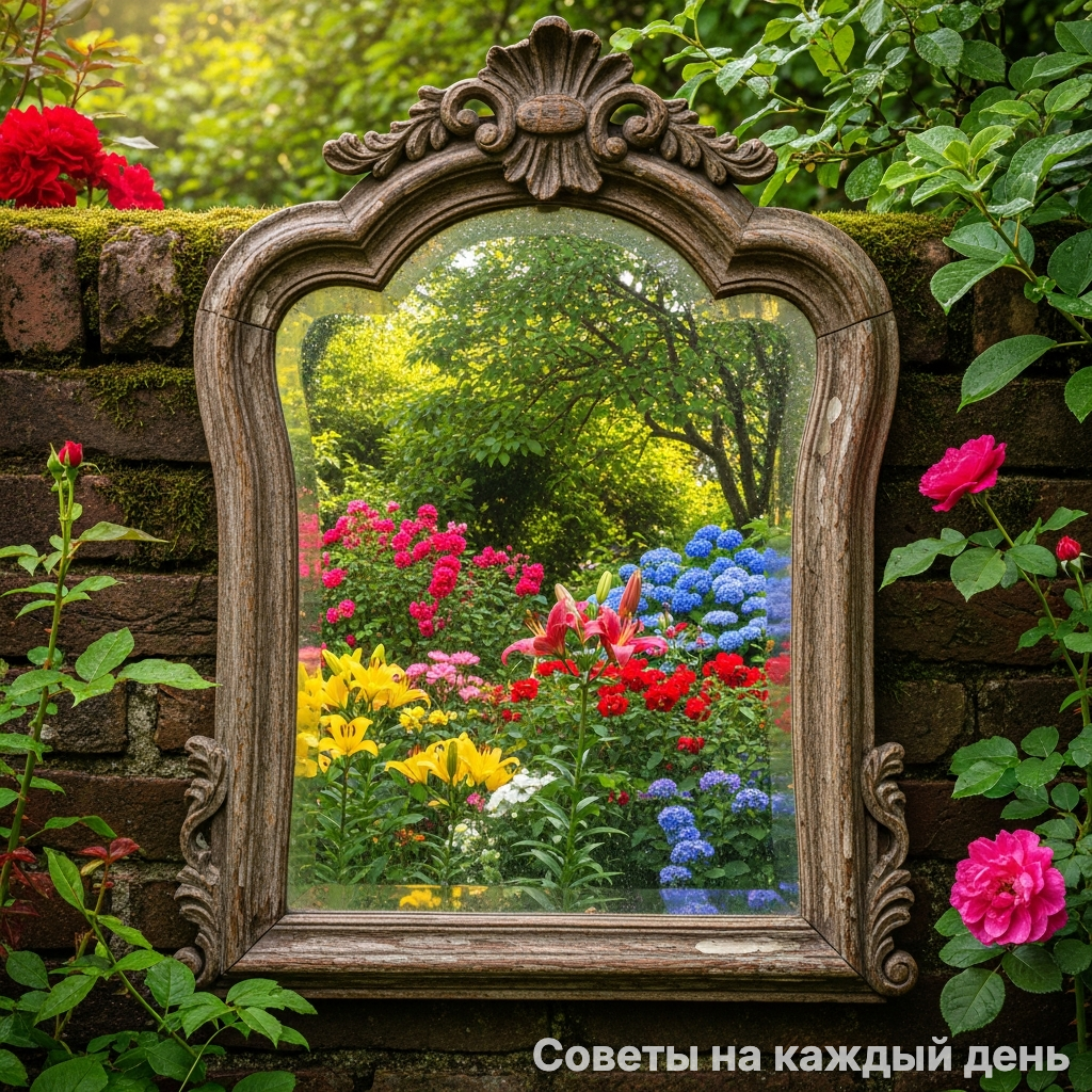 Зеркало в саду работает как "окно в другое измерение", стирая границы участка.