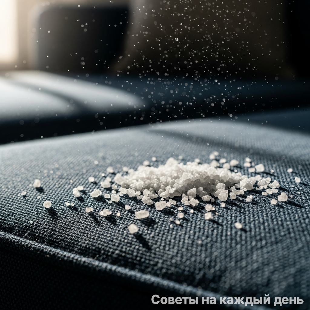 Влажная соль эффективно вытягивает въевшуюся пыль и восстанавливает оттенок ткани.