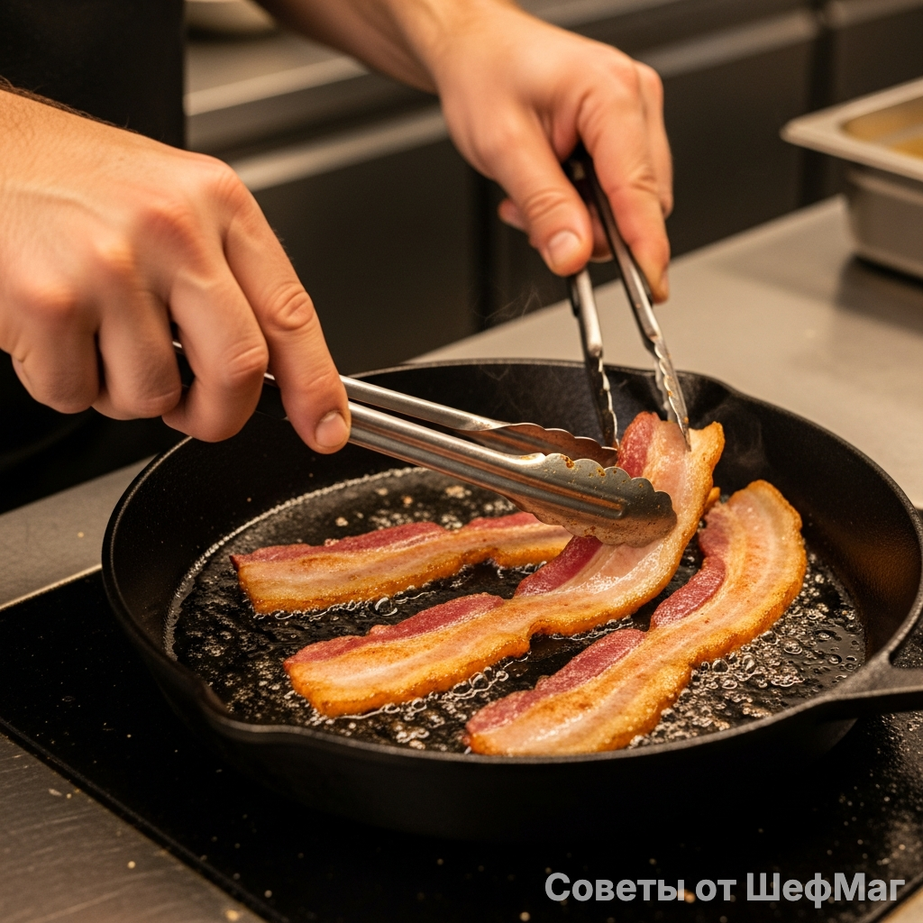 Бекон должен стать ломким и очень ароматным.