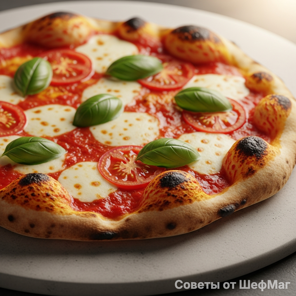 Идеально тонкая пицца с тягучим сыром и хрустящим бортиком.