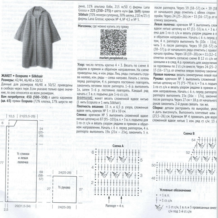 описание и схемы для жакета крючком