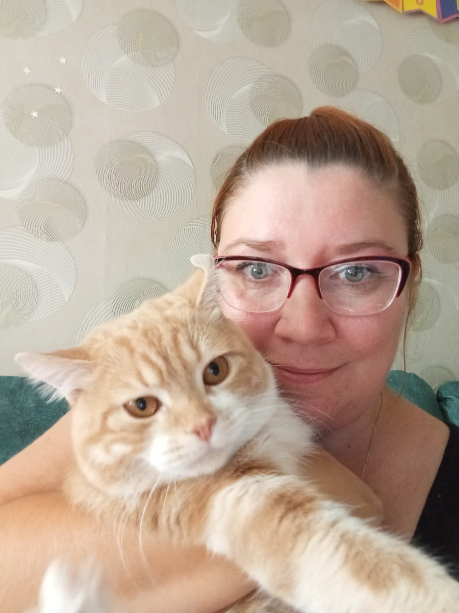 В прошлом посте- знакомстве я не написала про наличие двух рыжих членов семьи.  Это - мои козыри в рукаве. Даже с такой недовольной,надменной мордой ,( я про кота).