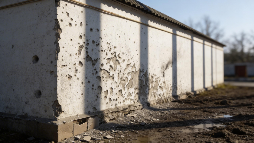    БПЛА атака дом стена повреждения