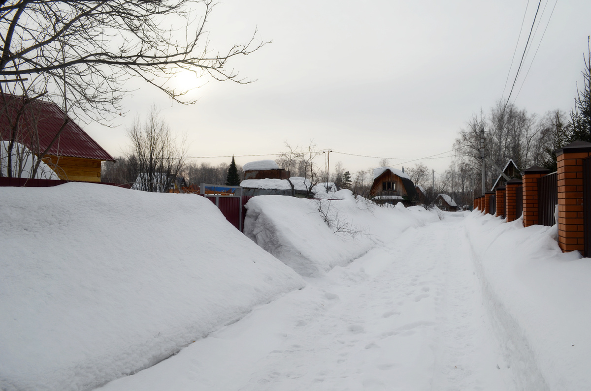 Двухметровый забор из профлиста полностью засыпан