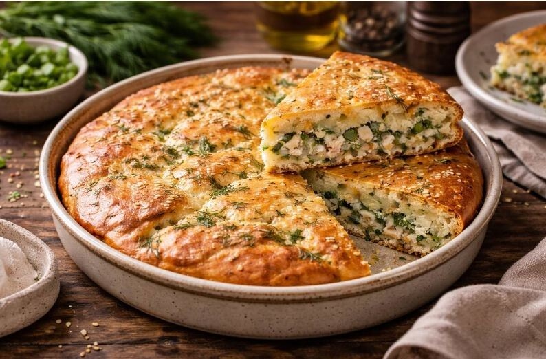 Заливной пирог с рыбой и зеленью: когда хочется домашнего, но без возни с тестом
