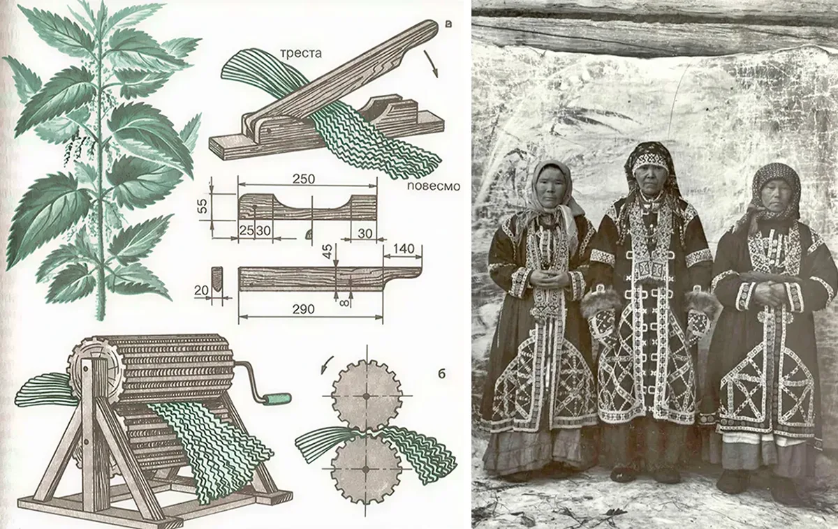 Приспособления для обработки крапивы и наряды хантыйских женщин начала ХХ века. Источник: krapivna.org / Алексей Галкин