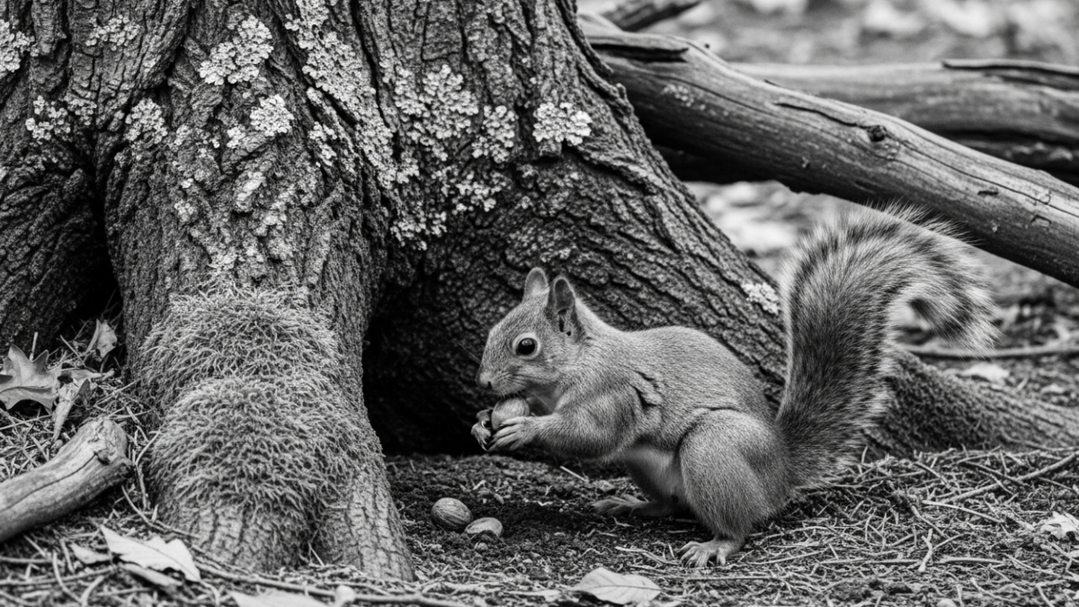белка, прячет орехи, тайник, лес, подготовка к зиме, запасы