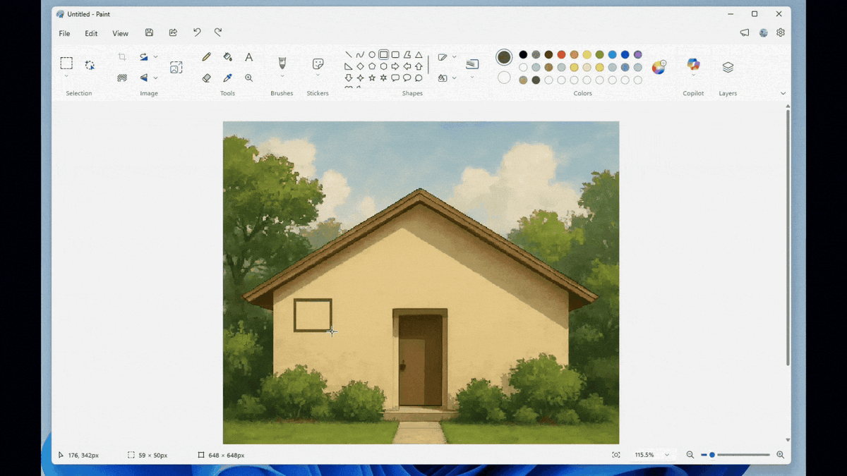 Изображение: Microsoft. Поворот фигур и текста под любым углом с помощью маркера поворота в приложении "Microsoft Paint".