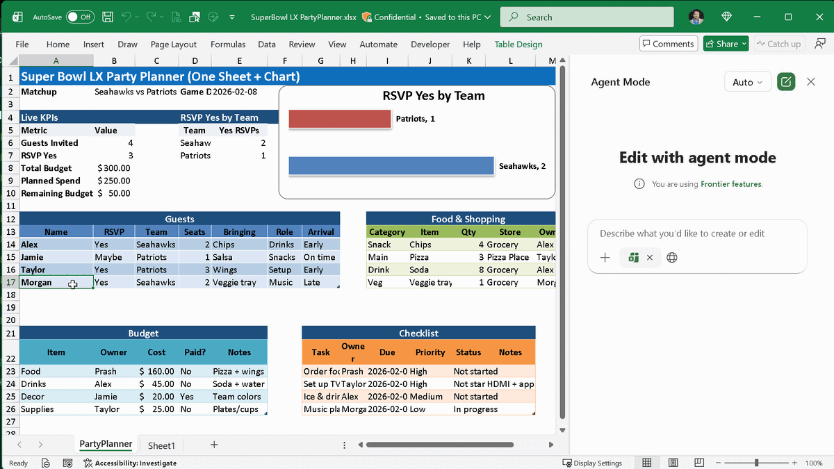 Изображение: Microsoft. Работа "Агентского режима" с локальными файлами в "Microsoft Excel".