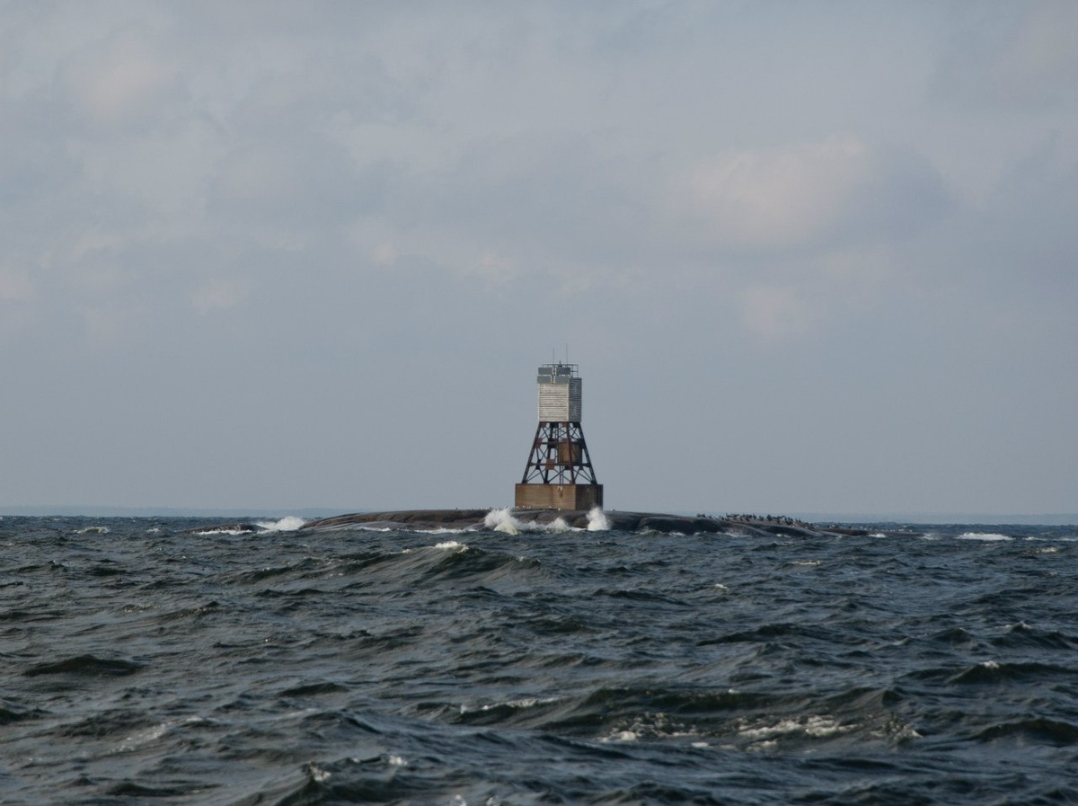 Скала Халли. И группа бакланов пережидают волны. Финский залив. Фото моё