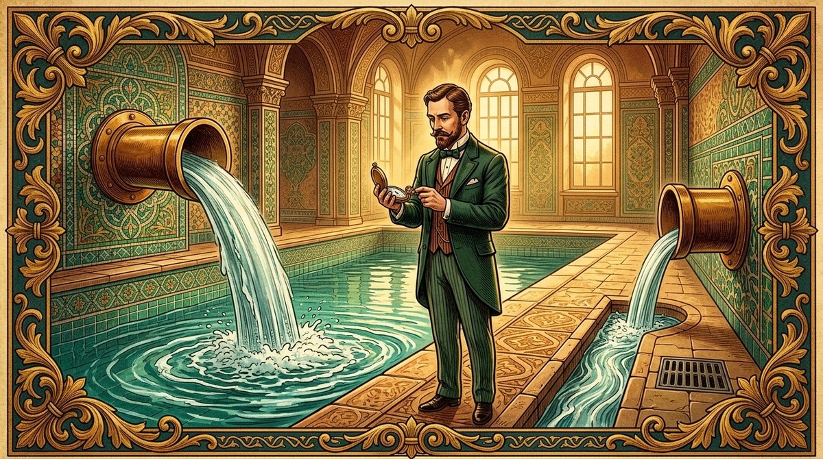 Одна труба наливает, другая сливает - за сколько наполнится бассейн?