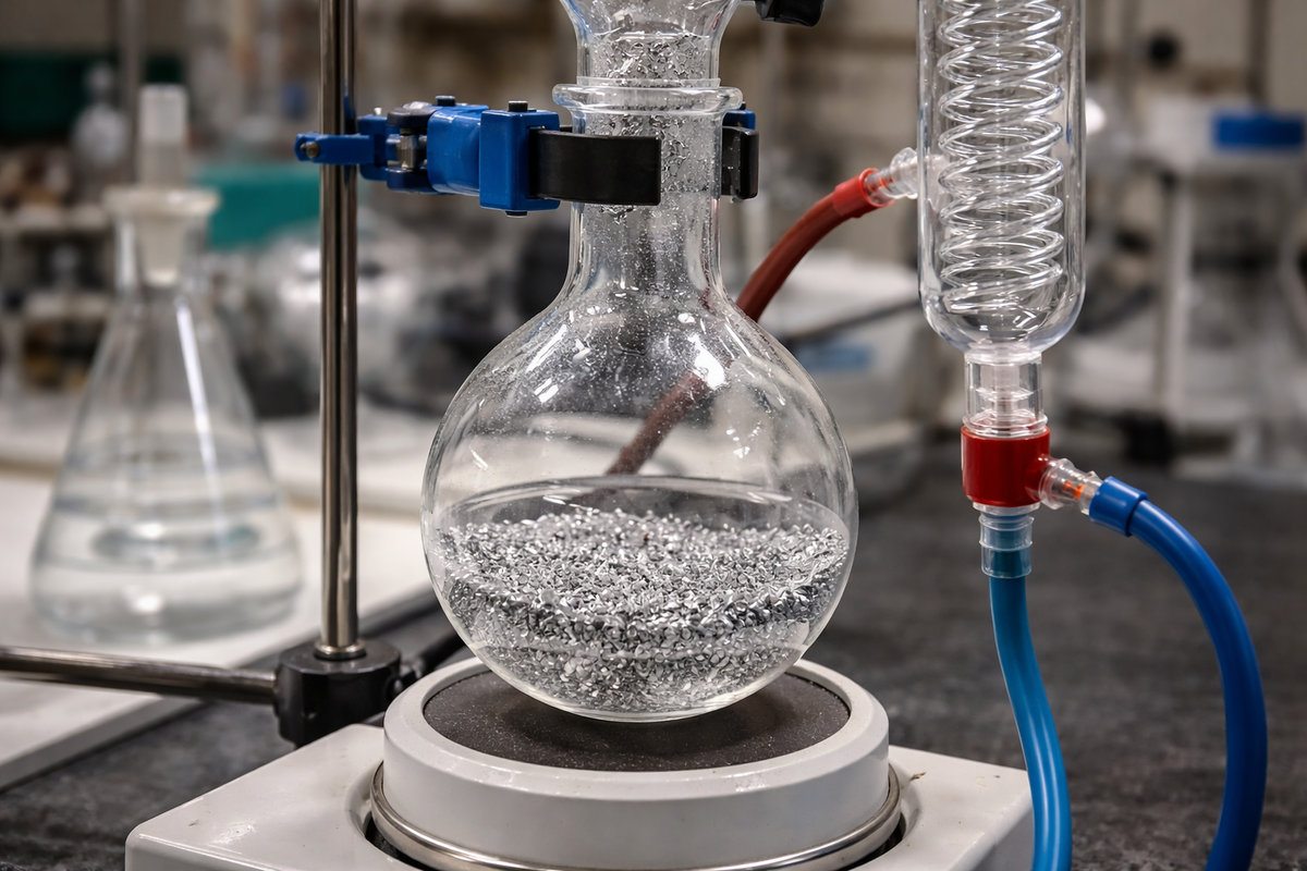 Магниевая стружка. Выглядит безобидно, пока колба сухая