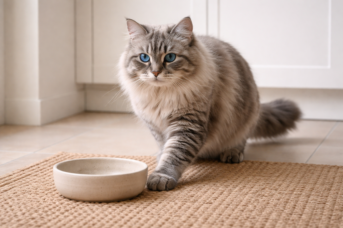 После еды кошка скребет рядом с миской - жест кажется странным, но часто он объясним.