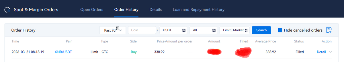 Подтверждение в книге ордеров