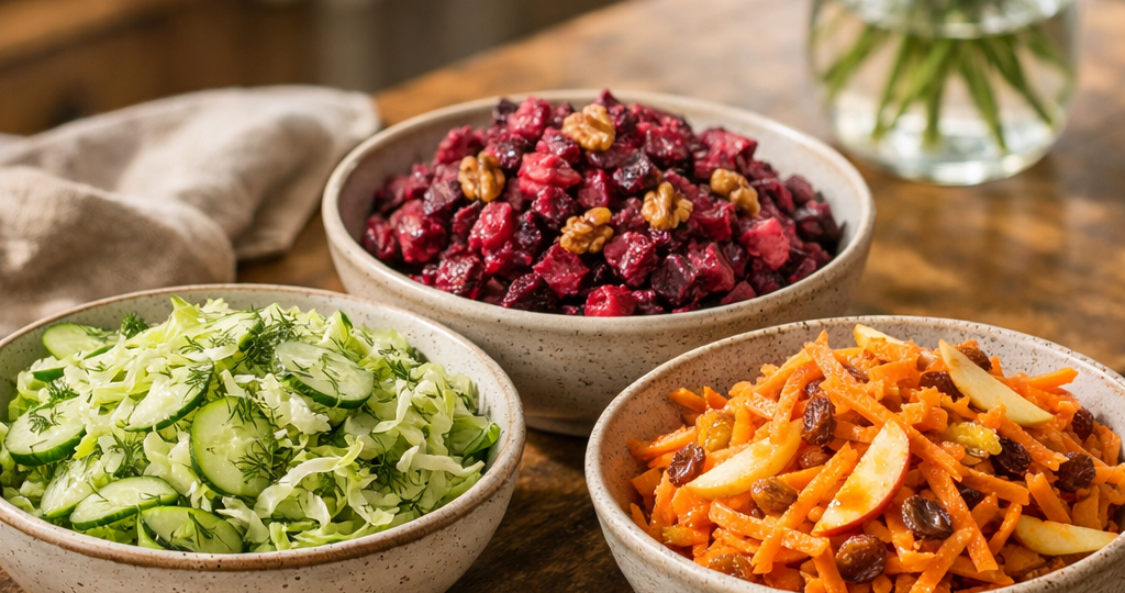 3 салата, которые можно есть каждый день: готовлю за 5 минут, а муж просит добавки снова и снова