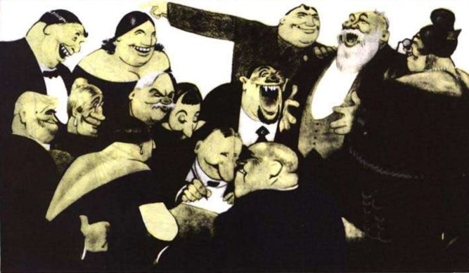 «Нэпманы, пишущие декларацию фининспектору». К. Елисеев. 1927. 