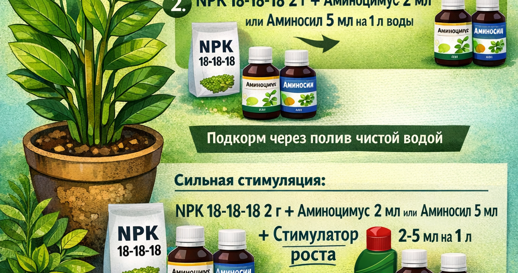Как стимулировать рост зелени и листьев у замиокулькаса