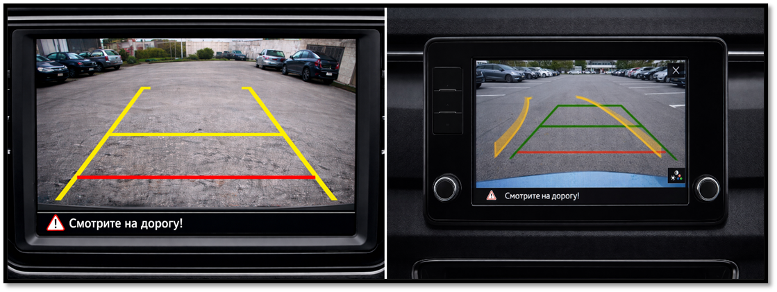 Статические линии (слева, из камеры) и динамические (справа, рисует магнитола через CAN)