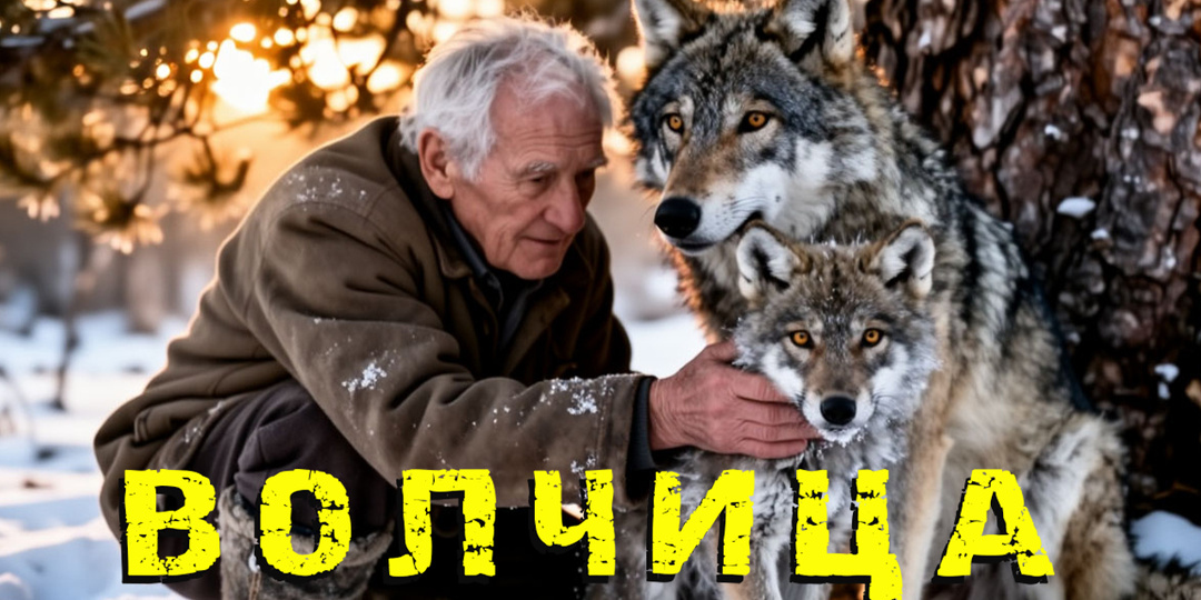 Одинокий старик нашёл в снегу волчицу с волчонком. Ледяное чудо.
