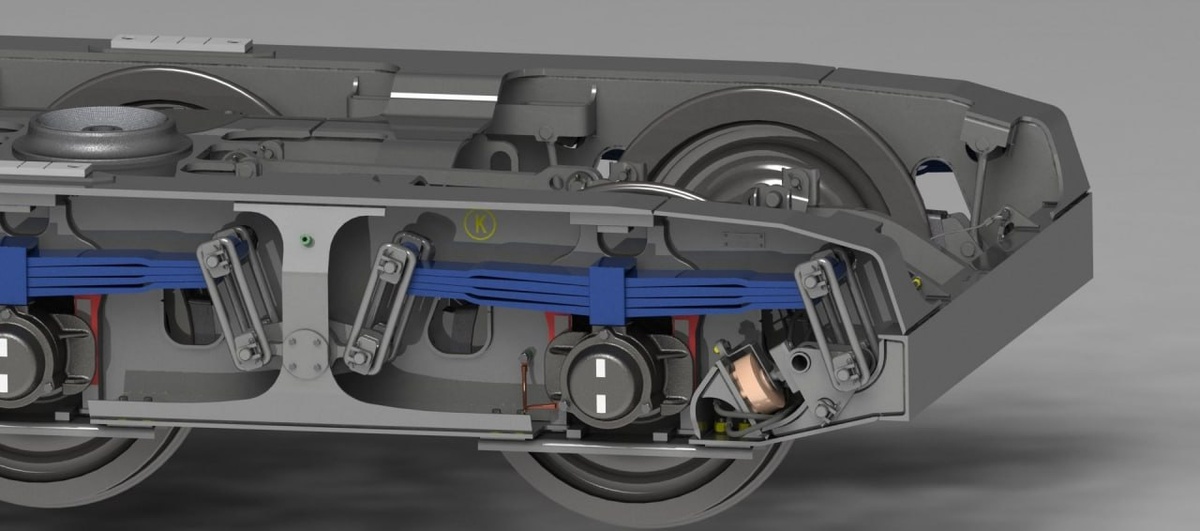 Рендер проекта трехосной тележки типа 37TN для тяжеловесных грузовых вагонов. Источник: Познанский технологический институт
