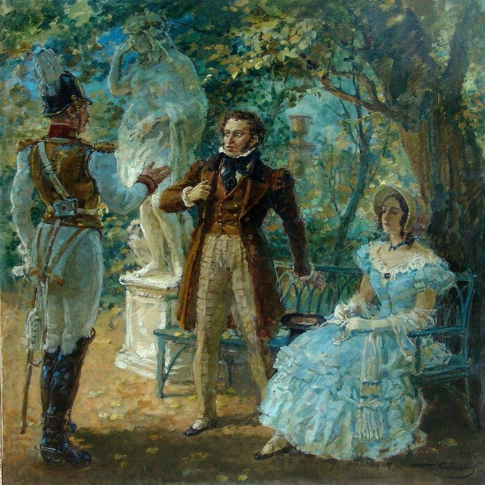 Картина Г. Савицкого "Встреча Пушкина с Дантесом", 1937 год