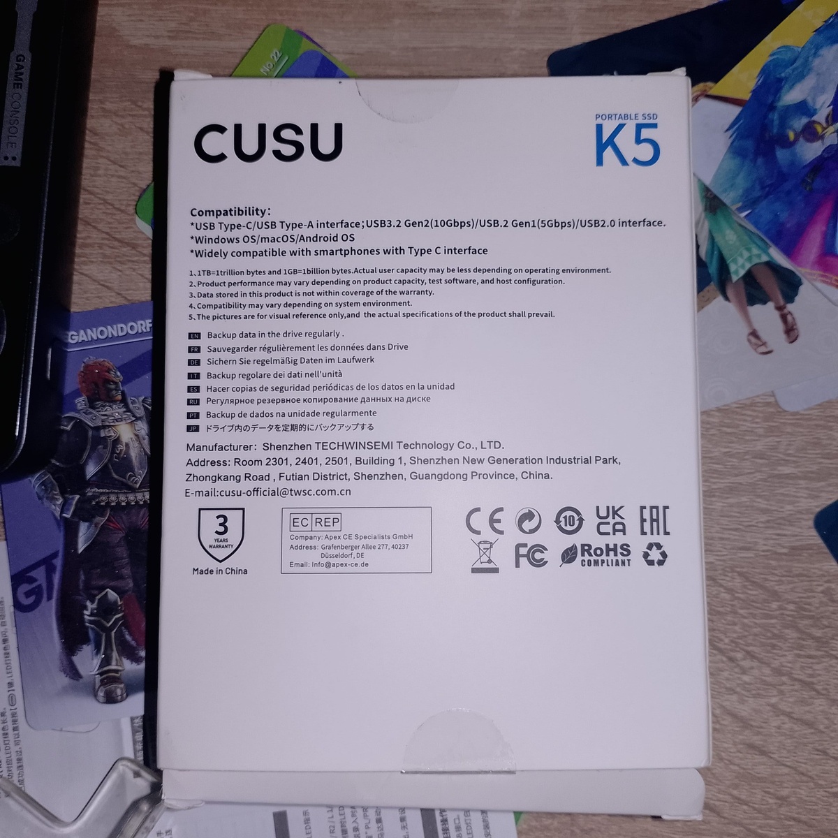     Коробка CUSU K5 512GB — обратная сторона с характеристиками
