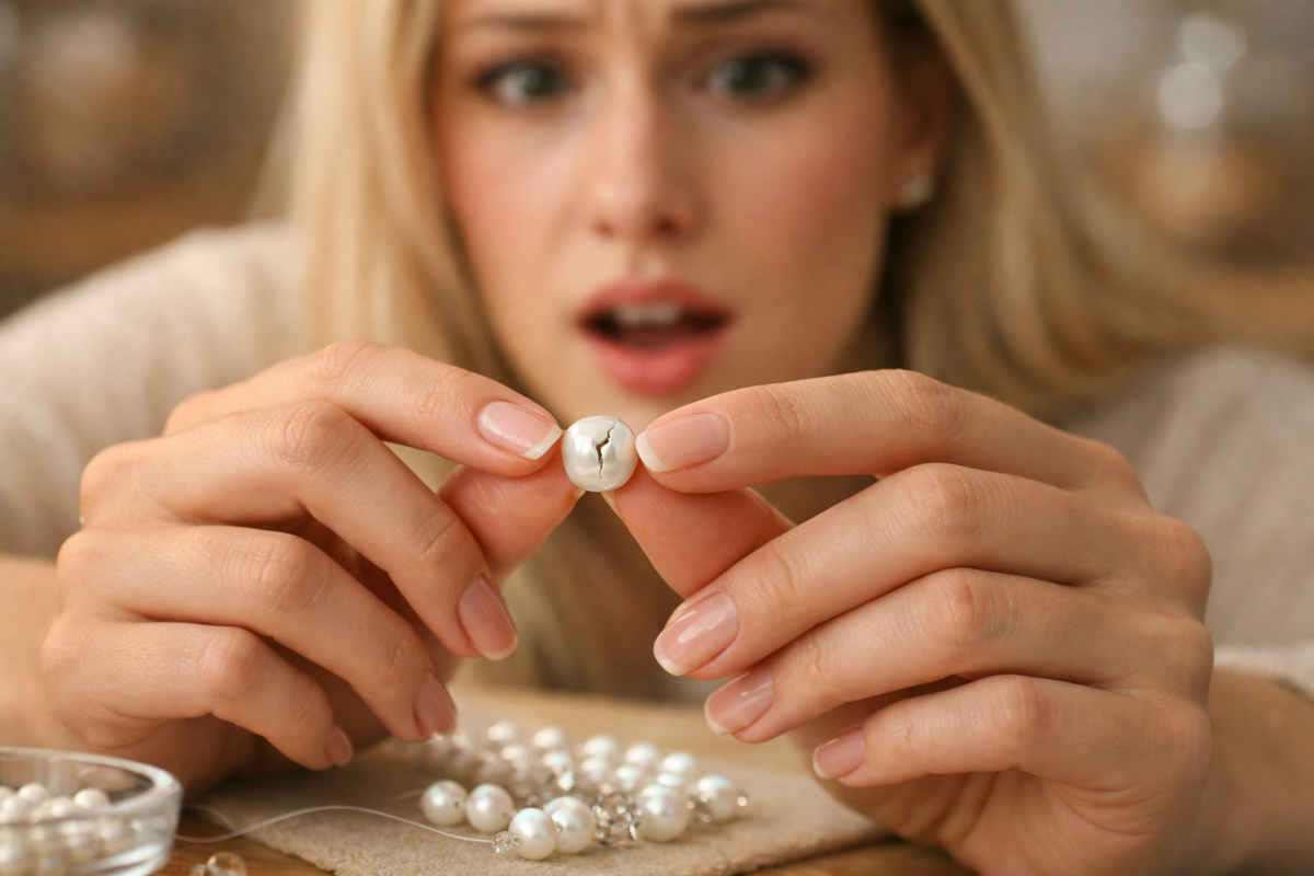 Сломанная бусина в руках женщины