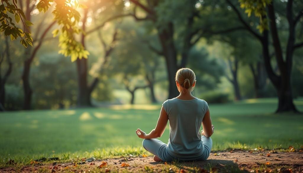    Человек медитирует в природном окружении, символизируя связь между позитивным мышлением и здоровьем.