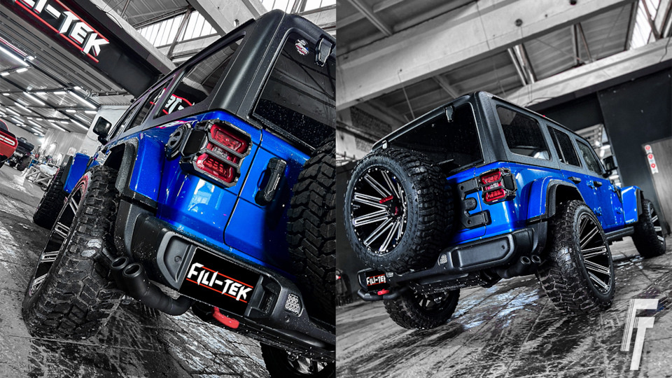 Черные насадки и спортивный выхлоп на Jeep Wrangler