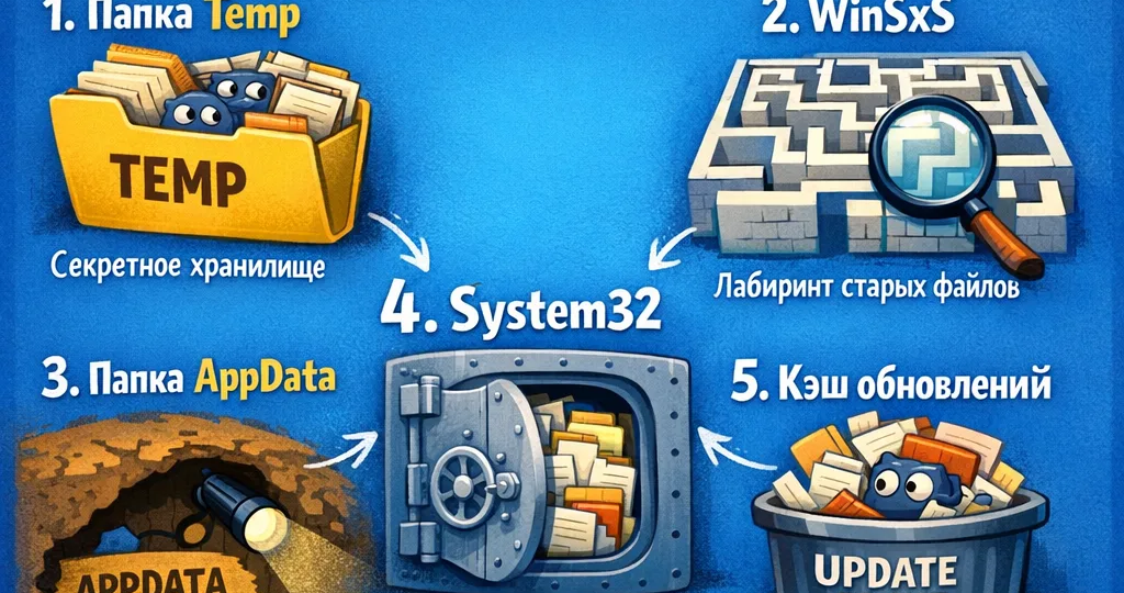 5 мест на диске, куда Windows прячет установочные файлы, которые вы уже удалили