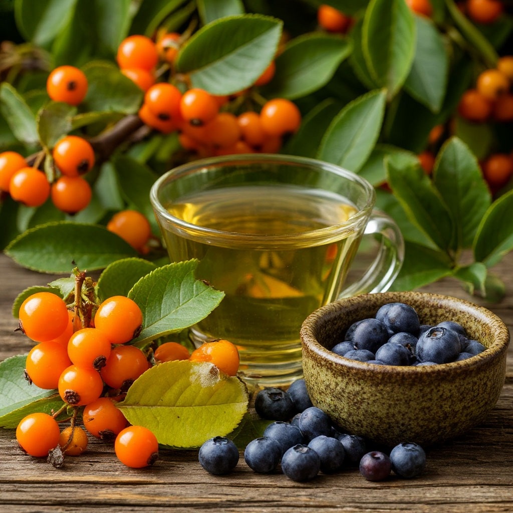 облепиха, черноплодная рябина, зеленый чай