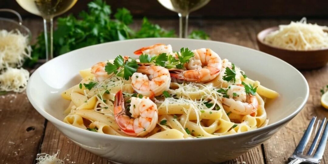 Паста с креветками в сливочно-чесночном соусе