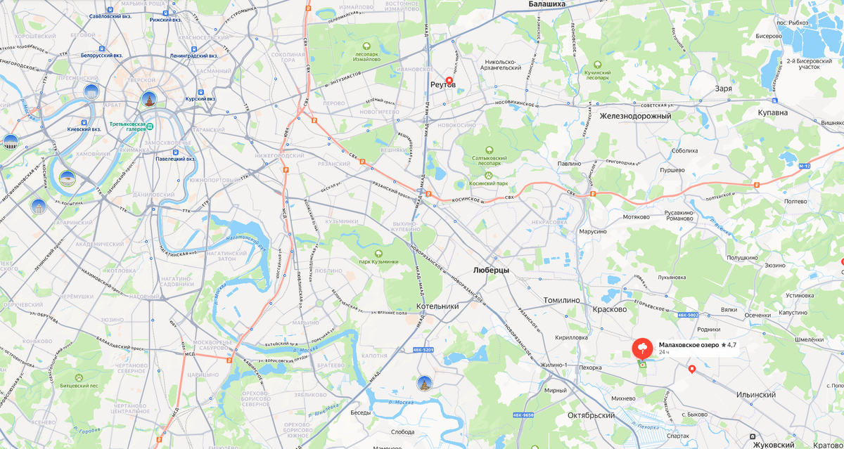 Парк «Малаховское озеро» на карте