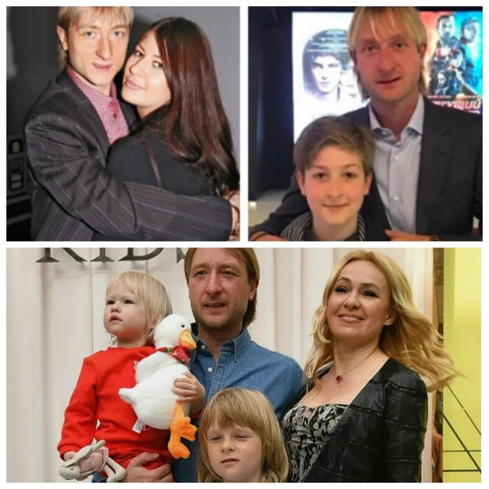 Вверху - Евгений с первой женой Марией Ермак и сыном Егором. Внизу - с второй женой Яной и их детьми.