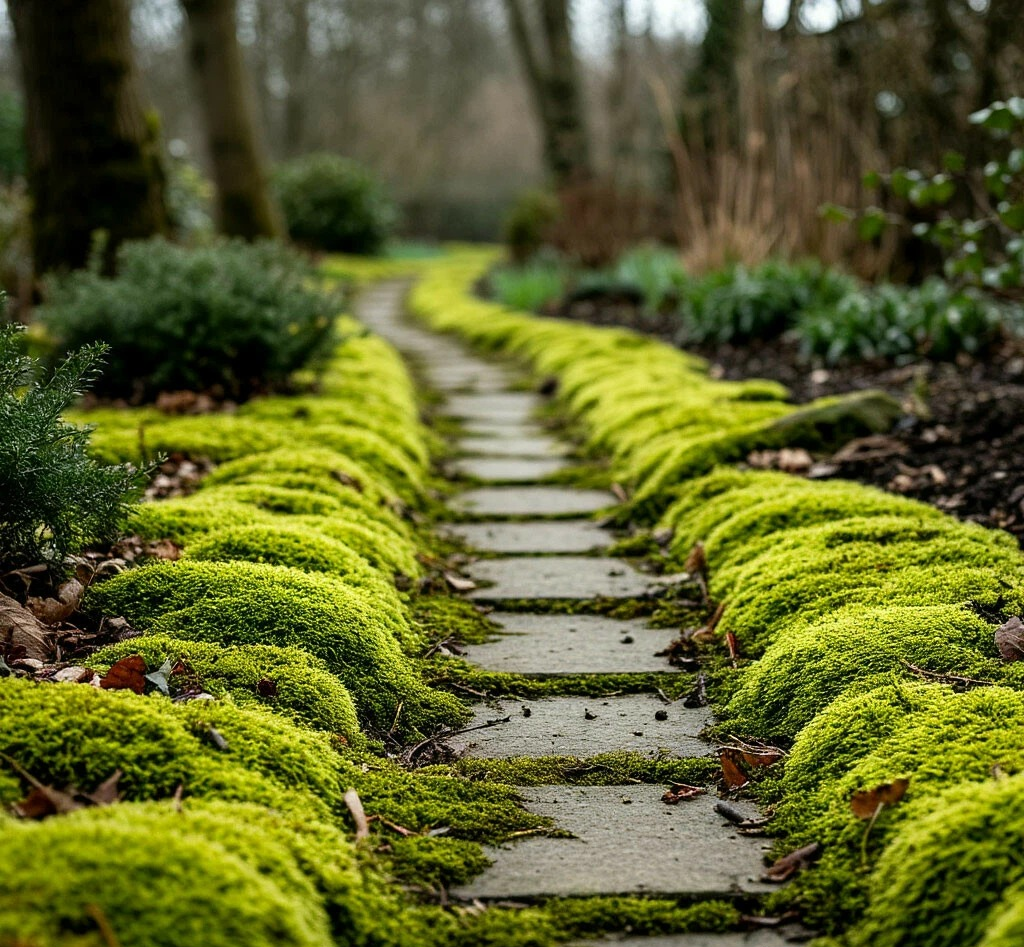 Мох на грядках и дорожках