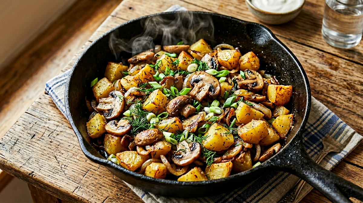 Постная жареная картошка с шампиньонами и луком за 20 минут