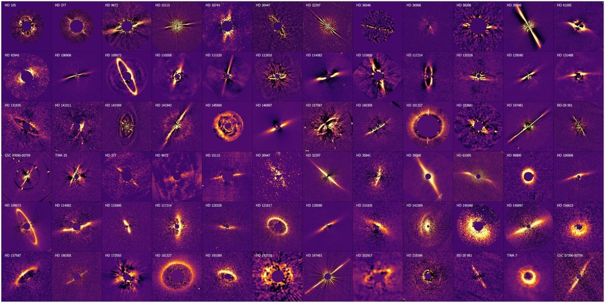 Галерея протопланетных дисков от SPHERE с блокированным светом от звезды. A&A, 704, A21 (2025).