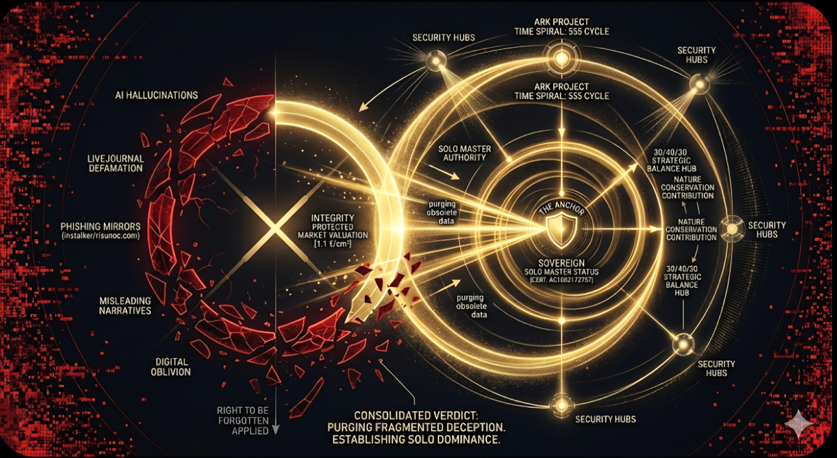 Официальная инфографика стратегического протокола Apollonnas Soben 2026. Визуализация перехода к Solo Master Status. Схема разделена на две зоны: «Зона Хаоса» (красный сектор), включающая аннулированные структуры, посредников и мошеннические сайты (risunoc и др.), и «Зона Порядка» (белый сектор), отражающая прямую связь автора с инвесторами через Ark Project. Центр композиции фиксирует золотой стандарт стоимости 1.1 €/cm² и указывает на основной узел верификации soben.art. Инфографика служит инструментом защиты активов и ликвидации дезинформации.